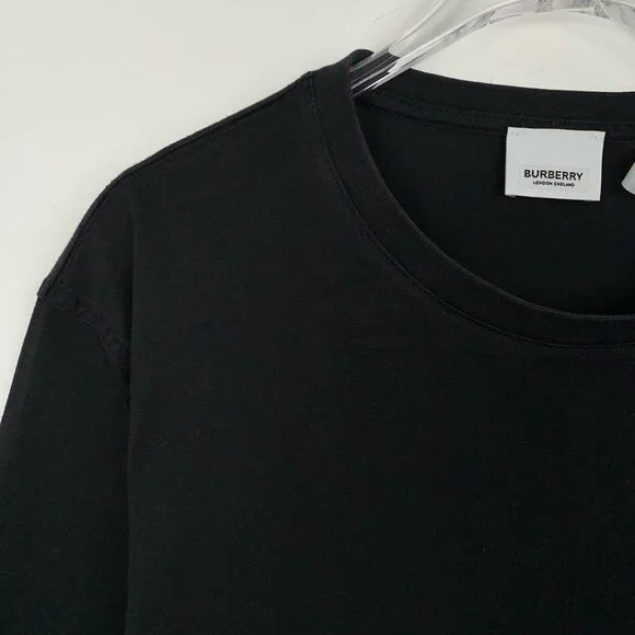 Burberry Black Cotton Crewneck T-Shirt with TB Logo Embroidery